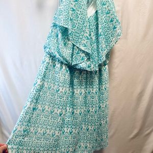 Bisou Bisou Sleeveless Panhandle Dress Teal & White Bohemian Pattern PlusSize 14